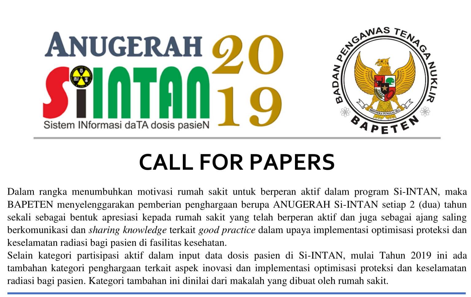 CALL FOR PAPERS untuk ANUGERAH Si-INTAN 2019